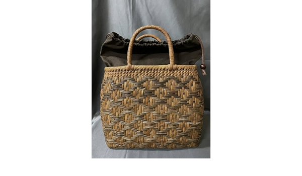 岐阜白川郷二色蔓5ミリ　内布柿渋染め　亀甲編み　山葡萄籠バッグサイズＬ 岐阜白川郷二色蔓5ミリ内布柿渋染め亀甲編み山葡萄籠バッグサイズL