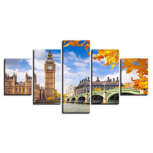 Décoration moderne murale motif Londres en toile 5 pièces