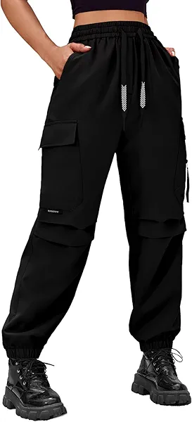 CATHSNNA Baggy Cargo Pants Women High Waisted Parachute Pants Lightweight Hiking Joggers Streetwear with Pockets