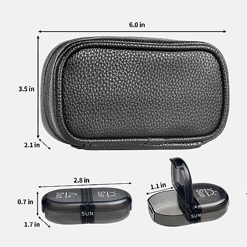 Image of Serfeymi Weekly Travel Pill Organizer 2 Times A Day AM PM Upgraded Black Pill Box 7 Day with Portable Zipper PU Leather Pill Case, Medicine Organizer for Pills, Vitamins, Fish Oils - Black 01