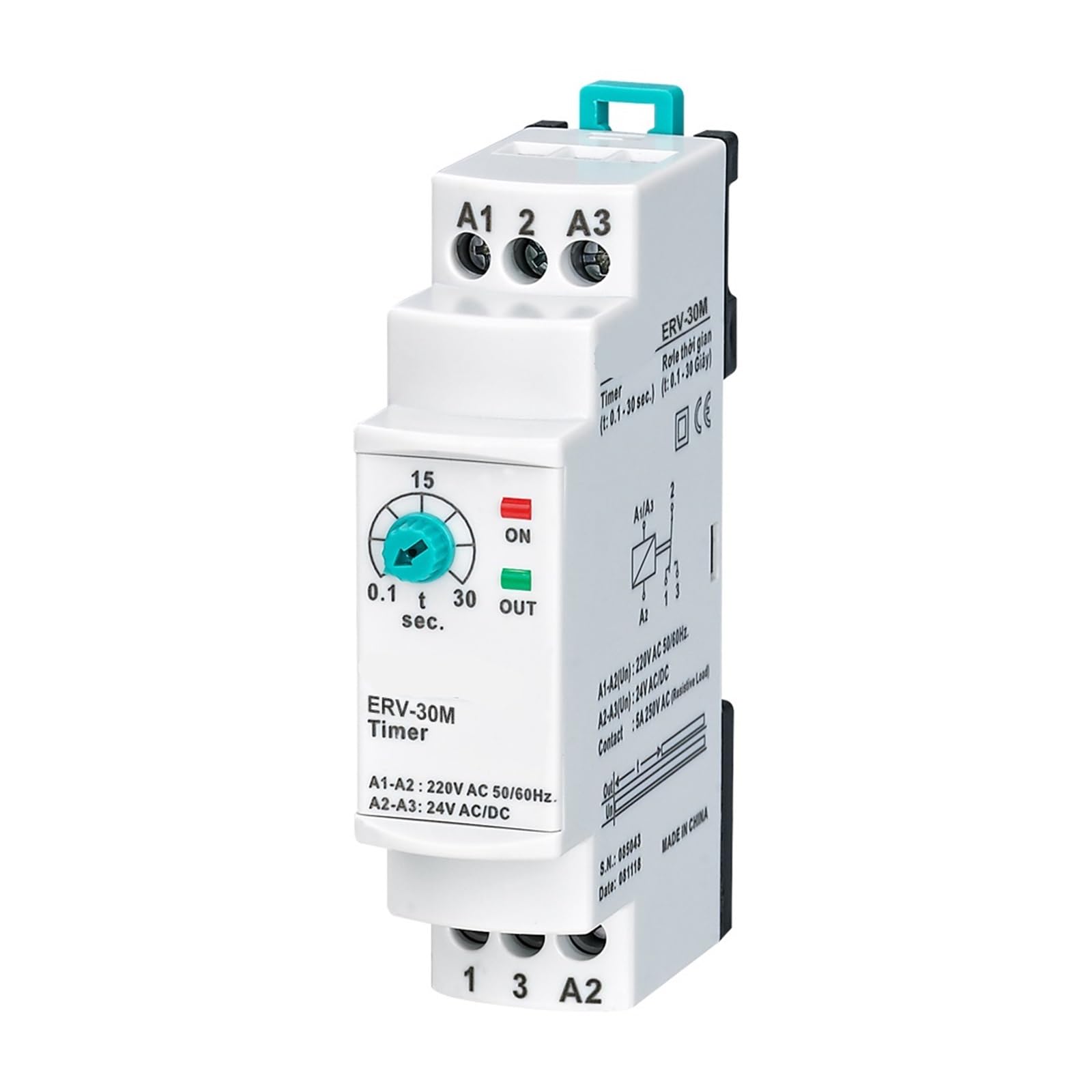 BALYDLUL ERV-XXM Off Delay Time Relay Electronic Adjustable(110VAC 24DC,ERV-30M 0.1-30sec.)