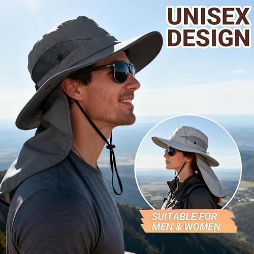 Image of PFFY Sun Bucket Hats for Men Women Fishing Hat Wide Brim Hat with Neck Flap