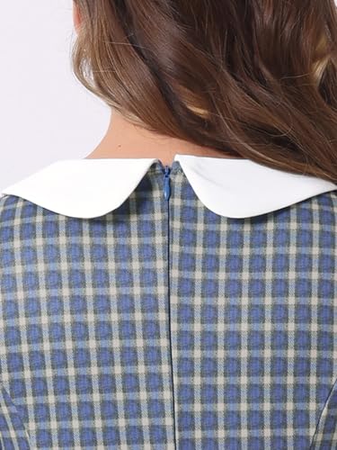 Image of Allegra K Women's Peter Pan Collar Contrast Color Button Decor A-Line Preppy Plaid Mini Dress