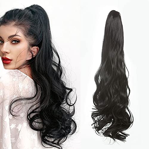 Black Ponytail Extension Claw 22 Inch Long Wavy Clip in Claw Ponytail Hair Extension Jaw Clip Ponytail Extension Synthetic Pony Tail Hairpiece for Women (Natural Black)