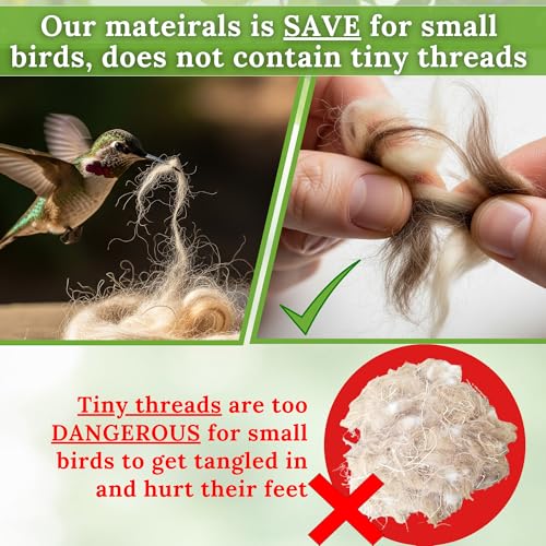 Image of Hummingbird Nesters Bird Nesting Material Holder for Wild Birds Humming Bird House Materials Gifts for Bird Watching Nature Lovers Refillable Outdoor Bird Station (Wool Nesting Material)