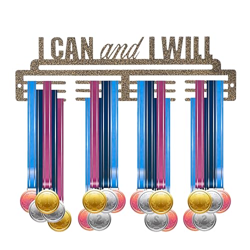 Image of NAITIK CREATION Medal Hanger for Wall - Medal Holder Display Hanger | Holds Up to 65 Medals | Sports Medal Display | Medals Hanger | Premium Antique Golden, (I Can I Will)