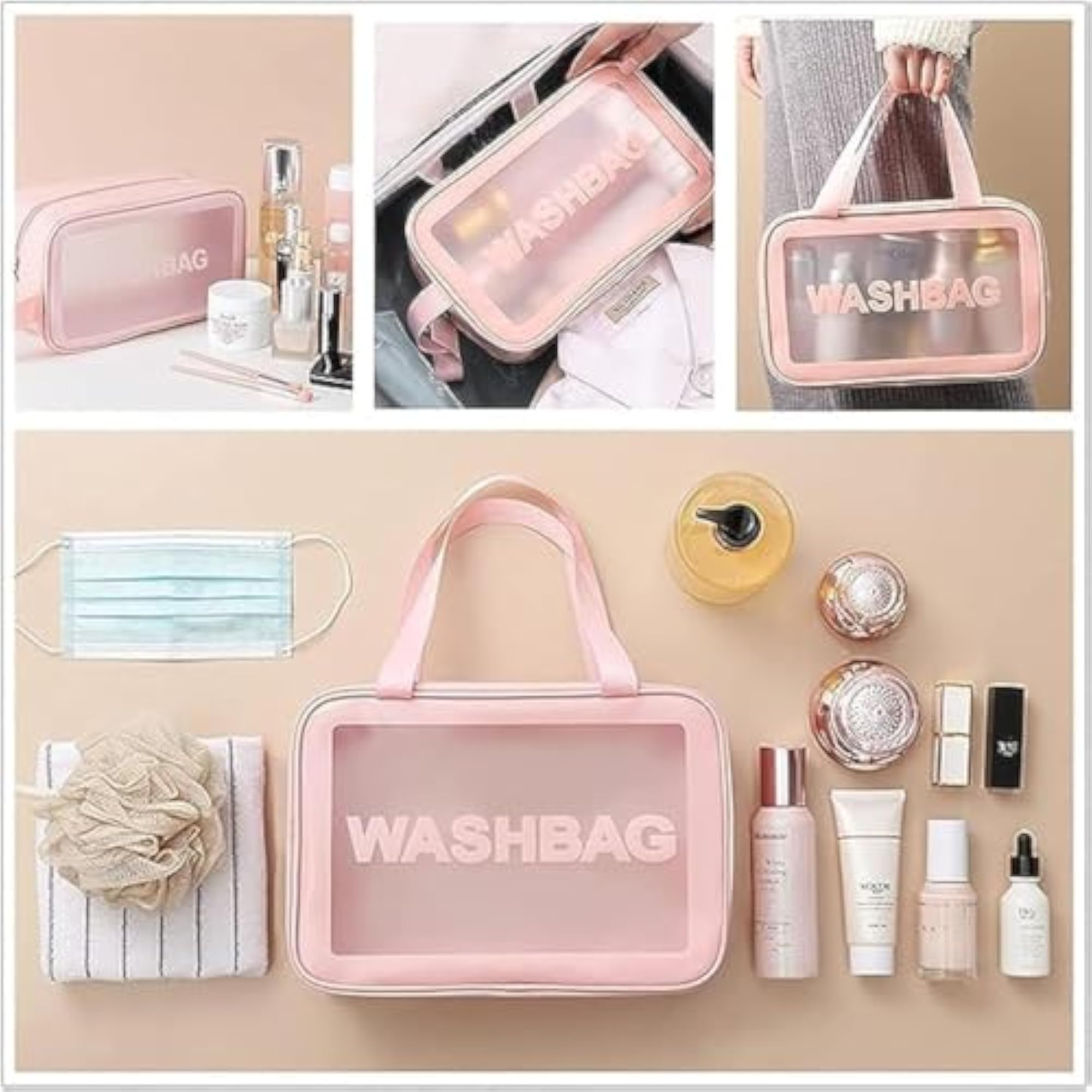3-Piece Waterproof Transparent Makeup & Toiletry Bag Set