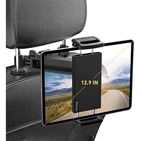TRYONE Car Headrest Tablet Holder Mount Stretchable Backseat Tablets Stand for Kids, Car Seat Mounts Compatible with iPad Pro 12.9 Air Mini, iPhone, Galaxy Tab, Switch, All 4.7-12.9" Screen Devices Cover