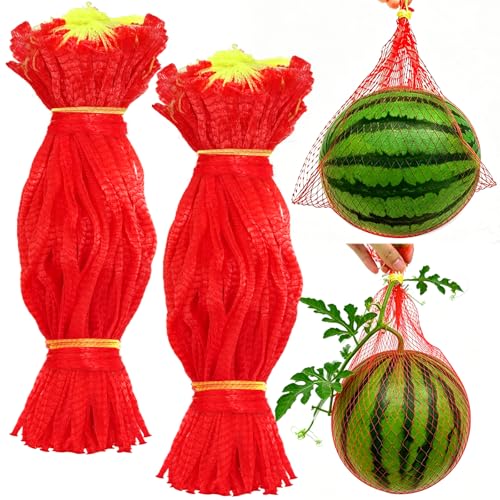 100Pcs Watermelon Nets Melon Hammock Hanging Cantaloupes Support Net Reusable Mesh Bags with Drawstring for Garden Fruits Vegetables Trellis Cradle 18 Inches