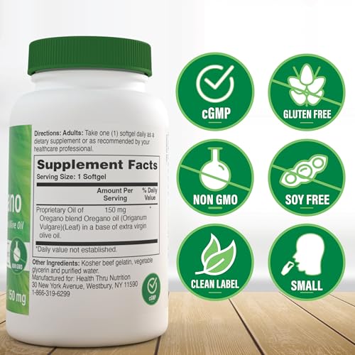 Image of Oil of Oregano Supplement 120 Softgels Non-GMO Health Thru Nutrition | Wild Harvested European Origanum Vulgare Oregano Supplement for men and women | Immune, Digestive, & Antioxidant Support