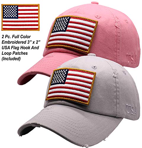 Image of Antourage American Flag Unisex Baseball Hat for Men and Women | USA Flag Mesh Snapback Flat Visor Cap + 2 Patriotic Patches