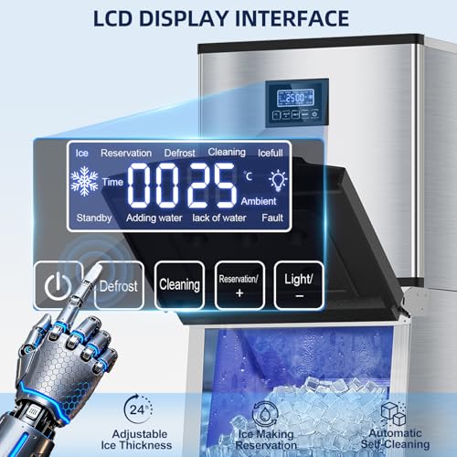 Image of Commercial Ice Maker 500LBS /24H, 350LBS Storage Bin, Industrial Ice Machine, Ice Ready in 5-15 Mins, Self-Cleaning, Timer Function, Stainless Steel Freestanding for Restaurant Bar Cafe