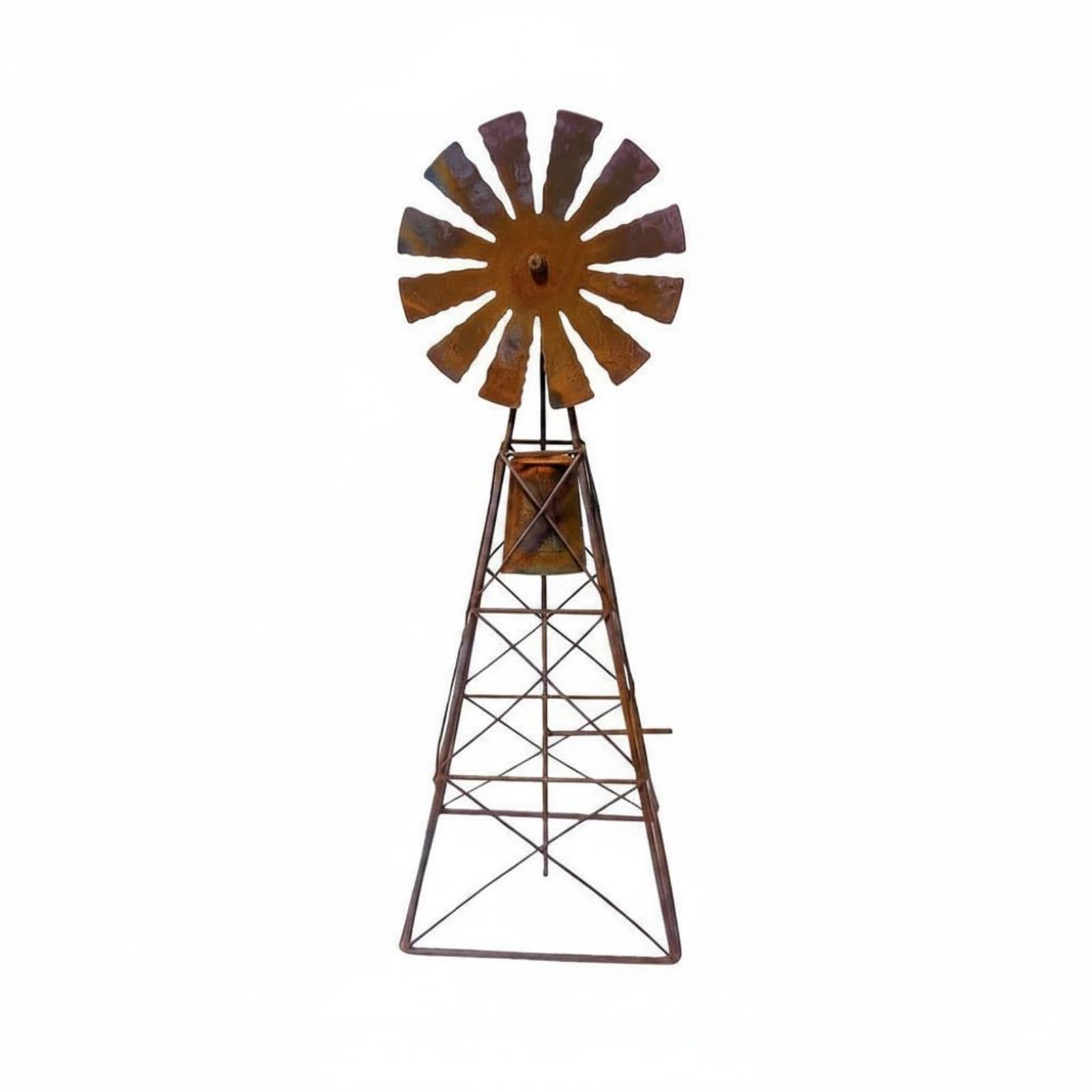 Weathered Finish Fan Structure Statue Metal Farmhouse Fan Structure Decor Lattice Spire Garden Statue Rustic, Rusted Windmill-image-48