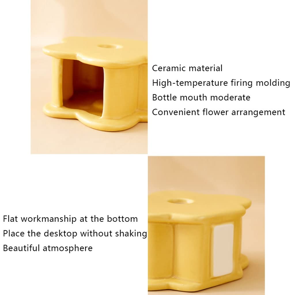 Wazon na Kwiaty Twórczy Flower Shape Wazon Nordic Śliczne ceramiczne wazony stół dekoracje Salon suszone kwiaty do wystroju domu Sztuki Dekoracyjny(Yellow)