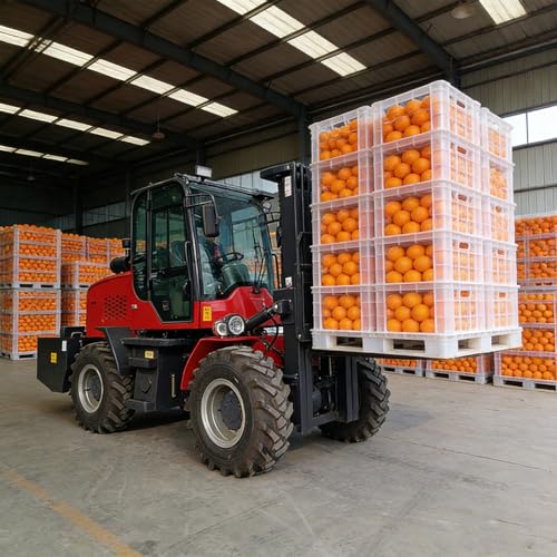 4 Ton Heavy Duty All Terrain Electric Forklift Truck, Industrial Rough Terrain Forklift with Reinforced Forks & Solid Tires for Constructio