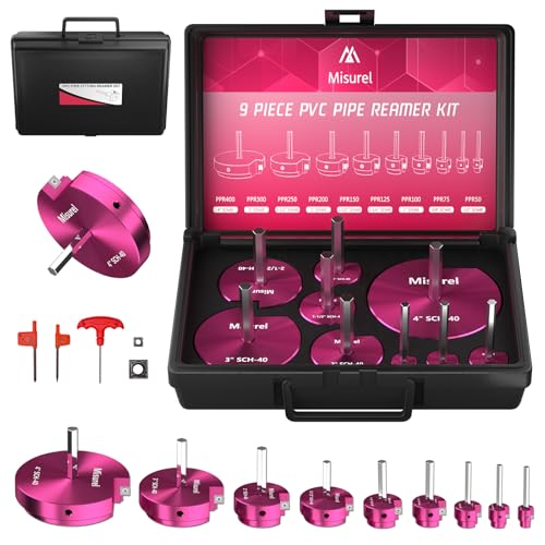 9 Pcs PVC Pipe Reamer Kit With 1/2 inch, 3/4 inch, 1 inch, 1-1/4inch, 1-1/2inch, 2inch, 2-1/2inch, 3inch, 4inch, 2 Carbide Inserts, Aluminum PVC Fitting Saver, Plumbing tools for SCH40