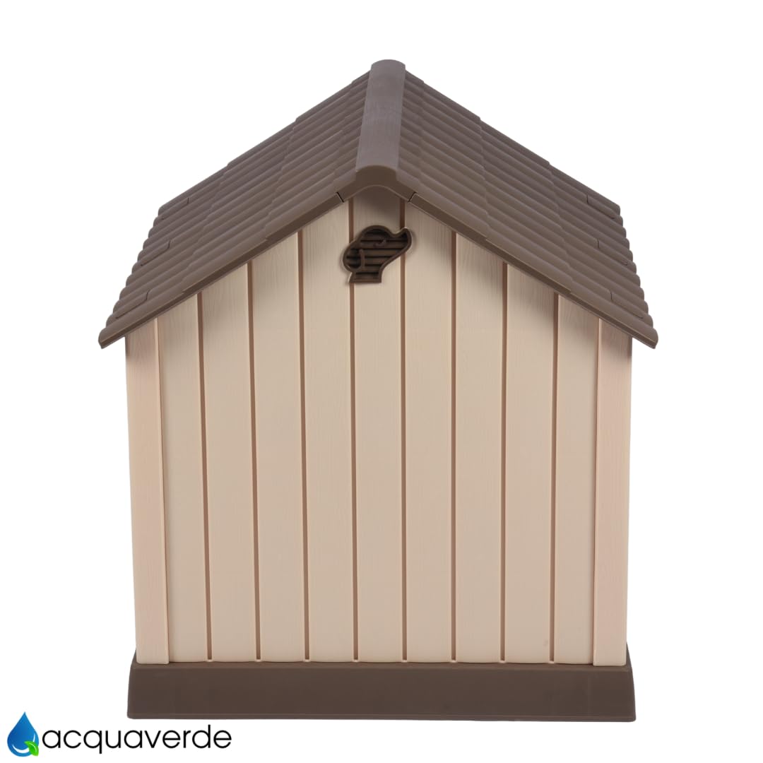 acquaverde | Cuccia per Cani da Esterno, Taglia Grande/Large Casetta per Cani in Resina, Impermeabile, Resistente, Base Isolante e Tetto Spiovente, Facile da Montare - Beige/Marrone | cm. 93x99x98