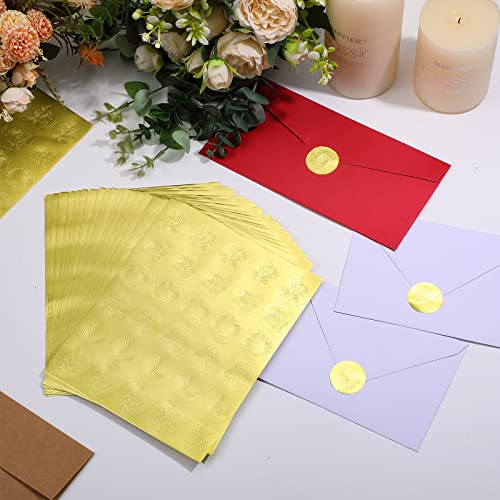 540 Pcs Gold Envelope Seals Wax Seals Stickers Round Gold Foil Self Adhesive Embossed Seal Sticker For Wedding Greeting Cards Invitations Party Certification Diy, 6 Patterns (Flower) #TOP3