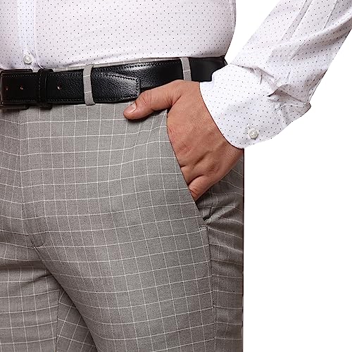 Image of Park Avenue Men's Poly Rayon Blend Checks Pattern Neo Fit Flat Front Formal Trouser