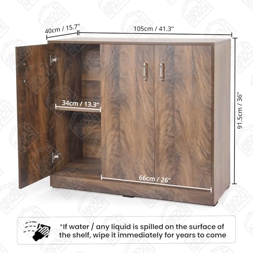 Image of ABOUT SPACE 2 Tier Kitchen Organizer Rack - 3ft 3 Door Engineer Wood Kitchen Cabinet with Adjustable Shelves, Easy to Assemble for Home Living Room (Walnut - L 105 x B 40 x H 91.5 cm)