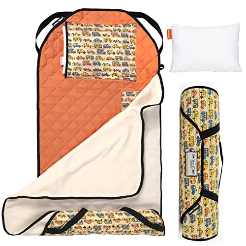 Image of Urban Infant Personalized Tot Cot All-in-One Modern Preschool /Daycare Nap Mat with Washable Pillow and Elastic Straps - Traffic