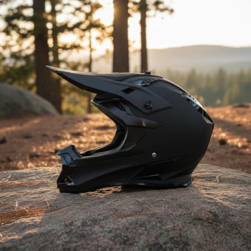 Image of Matte Black Motocross Helmet Extended Visor Full-Face Cycling Helmet Chin Guard Motorcycle Gear Ventilated, L|Helmets Motors
