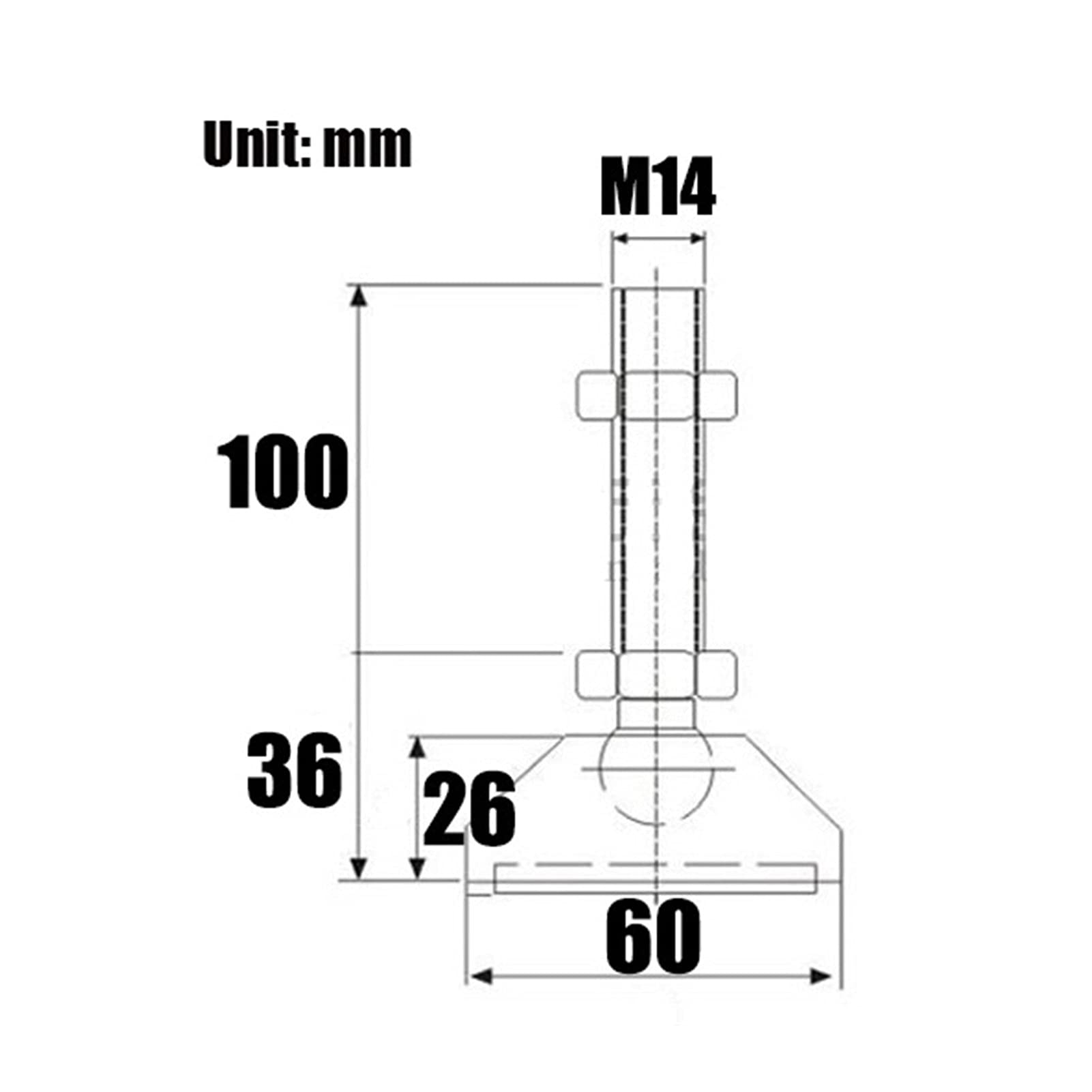 Pies niveladores, nivelador de muebles roscados de 6 piezas, base de 2,4 pulgadas de diámetro, pie nivelador deslizante ajustable, utilizado para banco de trabajo, máquina, pie de soporte para máqui