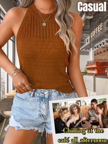 Image of ChiaoLezhee Women's Summer Knit Tank Tops, Racerback High Neck Lightweight Sweater Vest, Dressy Casual Outfits