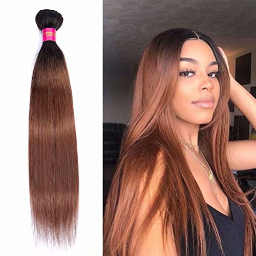 8A Brazilian Straight Hair Bundles Ombre 1B/30 Human Virgin Hair Bundles Black To Medium Auburn Brown 2 Tone Brazilian Virgin Remy Hair Weave Bundles 18inch