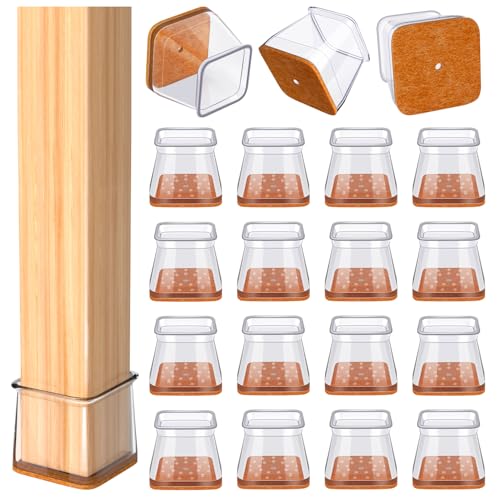 Chair Leg Floor Protectors Square for Hardwood Floors 16 Pcs Silicone Furniture Leg Pads Covers with Felt to Protect Floors(Fit: 26-40mm)