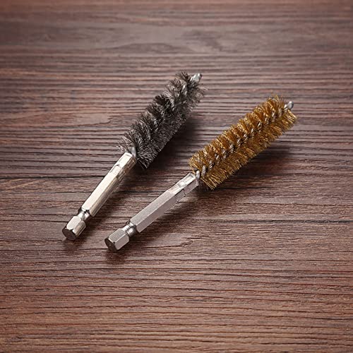 Image of 6 Pieces Stainless Steel Bore Brush Set in Different Sizes, Twisted Wire Cleaning Brush with 1 /4 Inch Hex Shank for Power Drill Impact Driver (8, 10, 12, 15, 17, and 19mm)