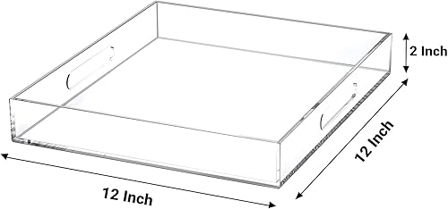 Miniatura 2 de ATOZONE Bandeja otomana de acrílico transparente con asas de 12 x 12 x 2 pulgadas, a prueba de derrames, bandeja organizadora de borde seguro,