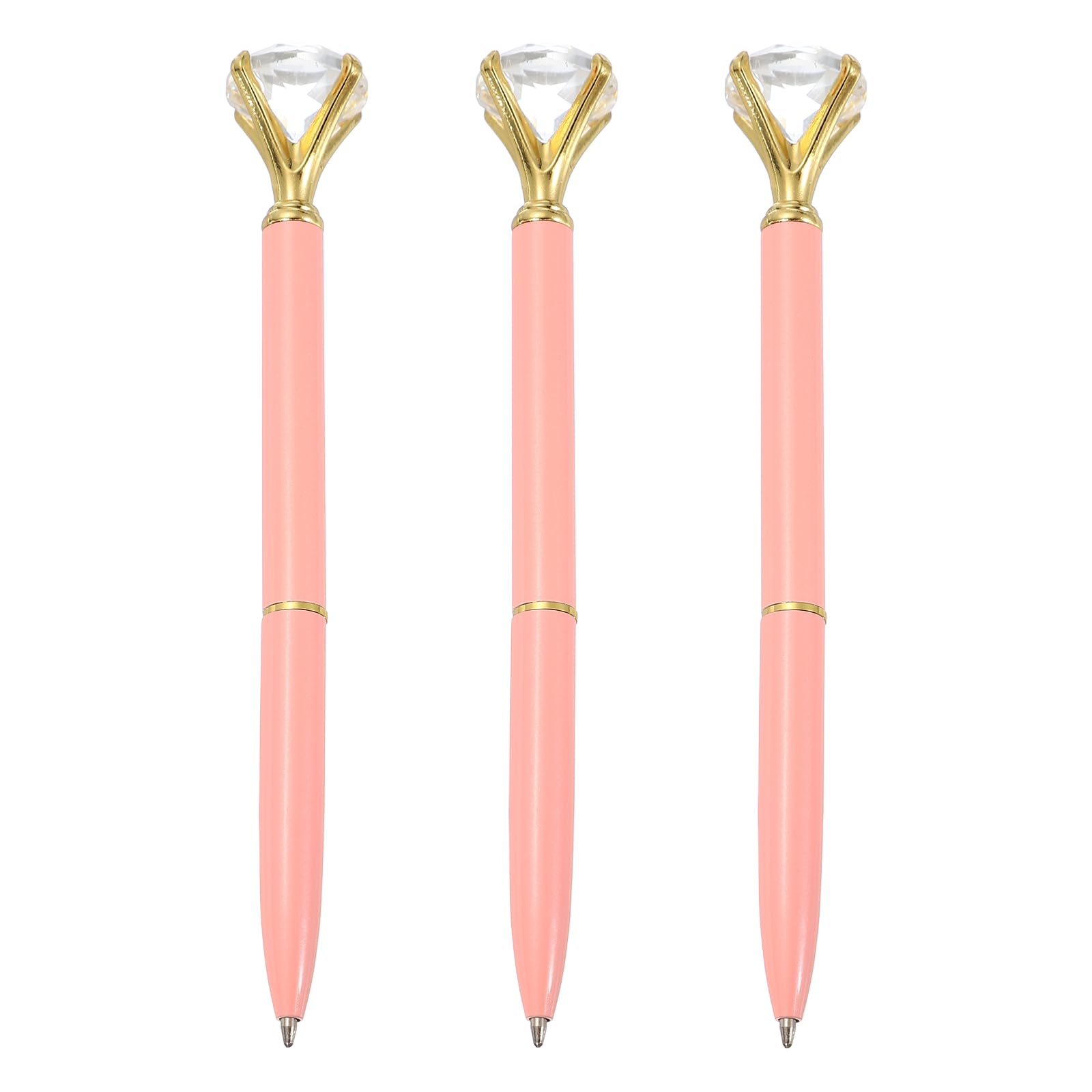 PATIKIL Black Ink Ballpoint Pen, 3pcs Crystal Diamond Twist Metal Pen 1.0mm Medium Point for Note Taking Journaling Gift Office, Pink