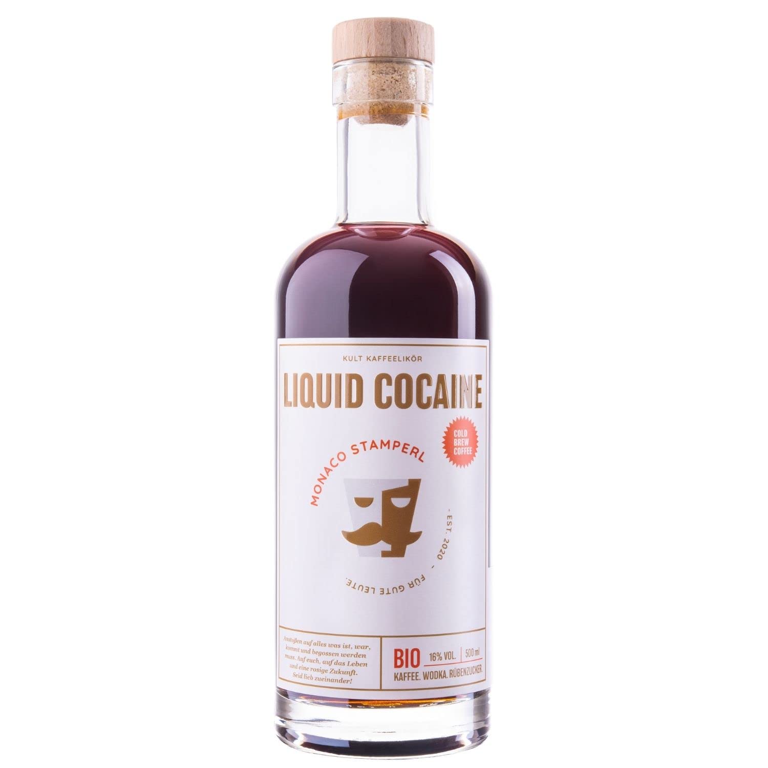 Kult Kaffeelikör MONACO STAMPERL | 100% BIO und natürlich | Cold Brew Coffee Likör 1x 500ml | 16% vol. | Perfekt für Espresso Martini