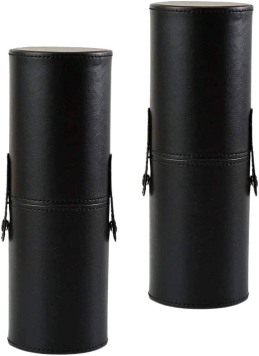 Makeup Brush Holder Organizer Black Portable with Lid Pu 2pcs