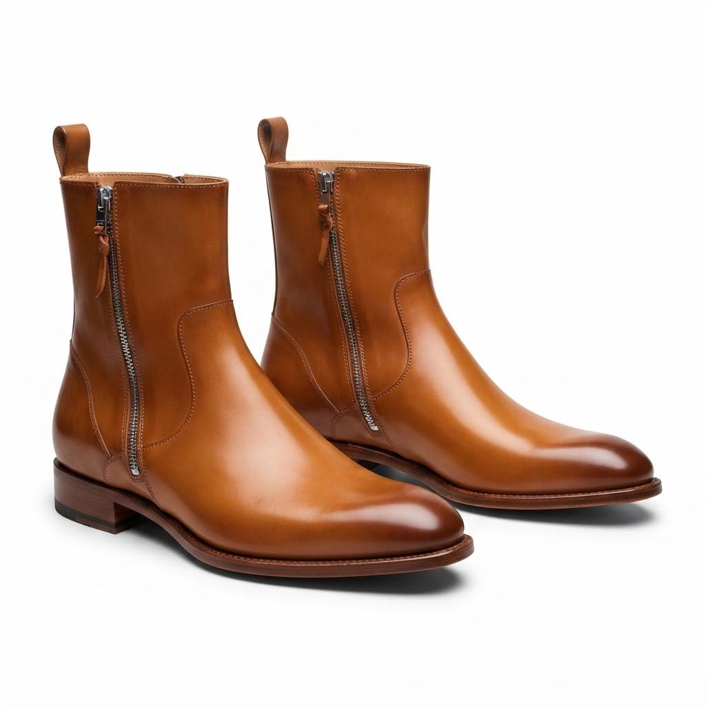 Draven Men's Brown Leather Side-Zip Boots-image-49