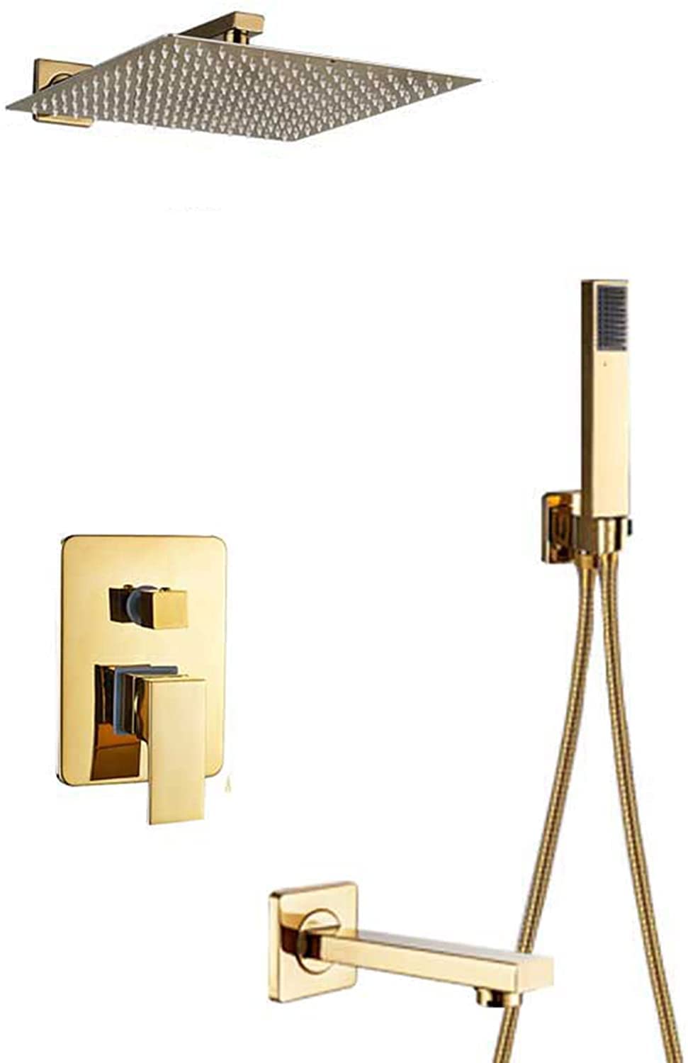 GLJTUO Shower System Concealed Shower Faucet Set Wall Mounted Shower Combo Set with Hand Shower and Rainfall Shower Head Advanced Air Injection Technology Brass Gold F,12 Inch,12 Inch
