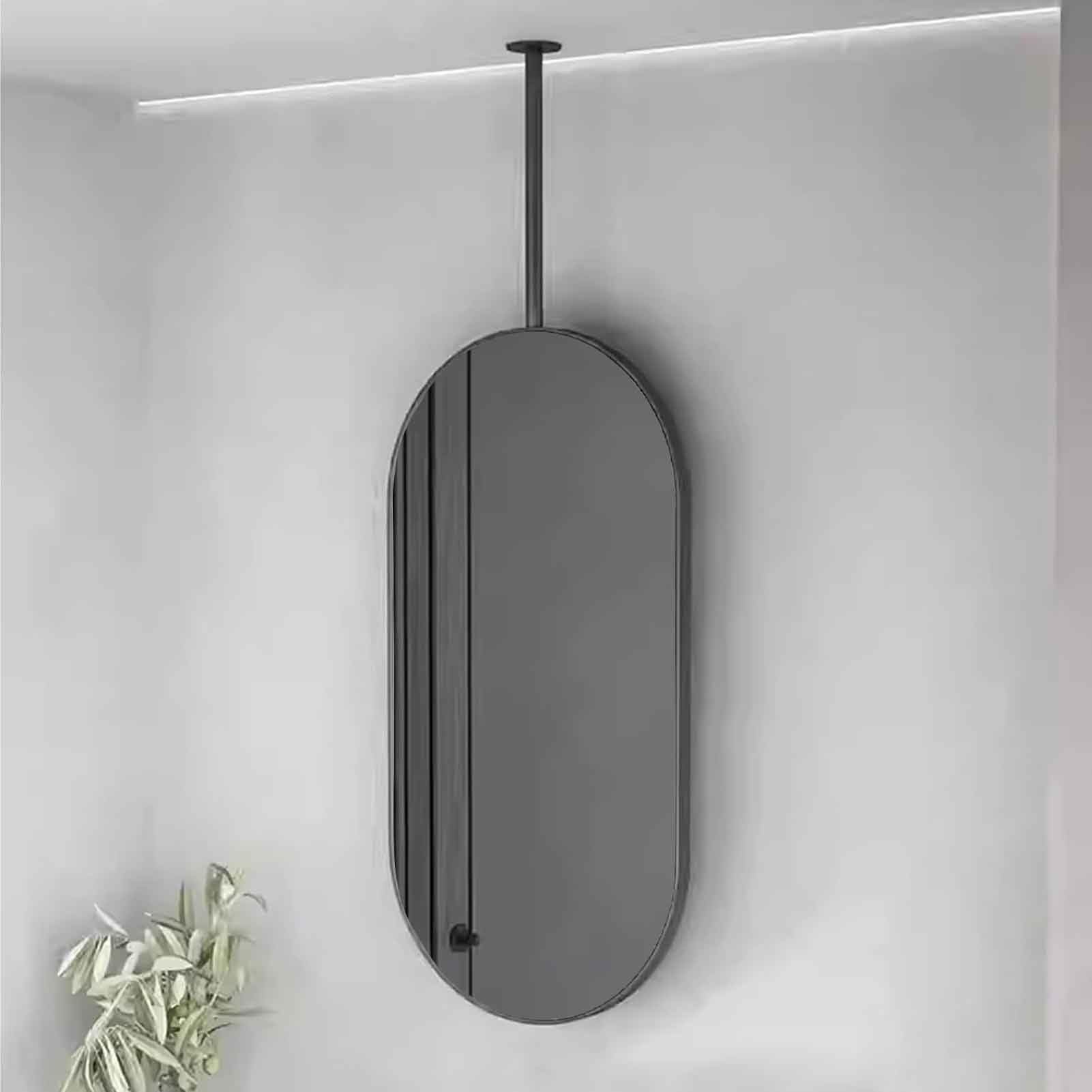 MESOVFCA Ceiling Suspended Mirror, Modern Black Vanity Mirror with Black Metal Frame and Ceiling Rod for Hotel Bedroom, Entrance, Home Decor(40cmx80cm)