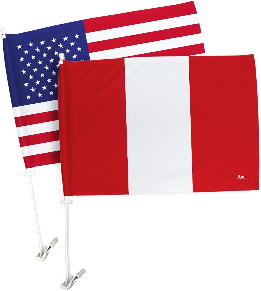 Breeze Decor Copa America 2024 Peru Car Flag Pack Americana Bandera Para Carros De Peruvian Window Clip Pole Mount Sports Fan Gifts World Cup Football Poster League, Patriotic Decorations Made in USA