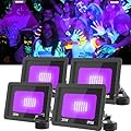 T-SUN 30W LED Black Lights 4 Pack, Blacklight Flood Light with Plug, Outdoor Waterproof Black Flood Lights for Halloween Decoration, Neon Glow for Party Fluorescent Poster, Body Paint