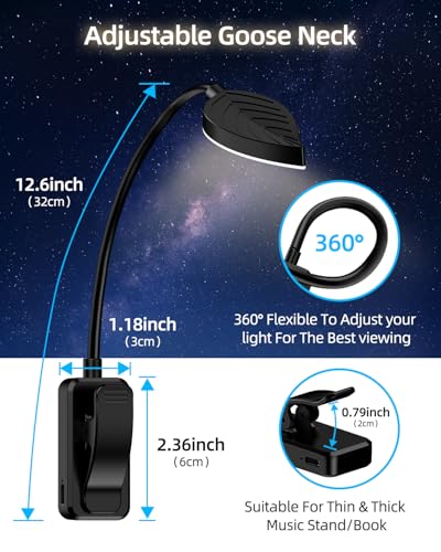 Image of Rechargeable Book Lights for Reading at Night - Eye,3 Color Temperatures,3 Brightness Levels,Flexible Goose Neck Clip on Light,Reading Lights for Books in bed with Power Indicator Bookworms (Black)