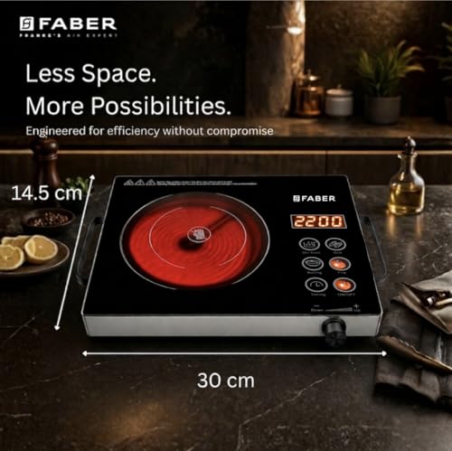 Image of Faber 2200W Infrared Cooktop Stove with Grill Rack for Barbecue| Crystal Glass Plate| Digital Display| 3 Preset Cooking Modes| Touch Control| Infrared Hot Plate| FIP EMBER PRO22 INFRARED