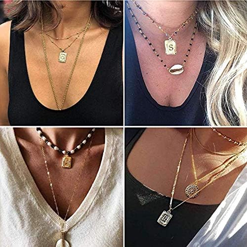U7 Square Initial Necklace for Women, Gold/Platinum Plated A-Z 26 Letters Pendant Necklace, Large Capital Monogram Retangle Tag Necklace, Resizable Chain 20"-22" - Image 8