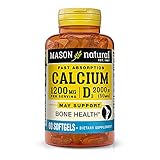 Mason Natural Calcium 1,200 mg with Vitamin D3 50 mcg (2,000 IU) - Immune Support & Bone Health*, Gluten Free, 60 Softgels