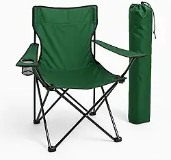 Cadeira de Camping Dobrável Verde – Super Reforçada, Suporta Até 120kg, Ultra Confortável, Porta-Copos, Aço Carbono, Ideal para Praia, Pesca, Camping, Churrasco e Viagens