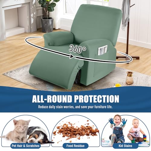 Image of TAOCOCO Stretch Recliner Chair Covers 3-Pieces Solid Furniture Covers Recliner Cover for Reclining Chair Slipcovers Feature Fitted Soft Washable Recliner Sofa Covers (1 Seat, Bean Green)