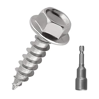 #12 x 1 Hex Flange Head Wood Screws, 410 Stainless Steel Self Tapping Screws, Hex Bit Included 50-Pack