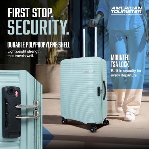 Image of American Tourister Liftoff+|Medium Size Check-in Spinner Trolley Bag (67 cm) for Travel|360 8 Wheel Travel Luggage|Hard Case Polypropylene (PP) Suitcase|Mounted TSA Lock|Seafoam Blue