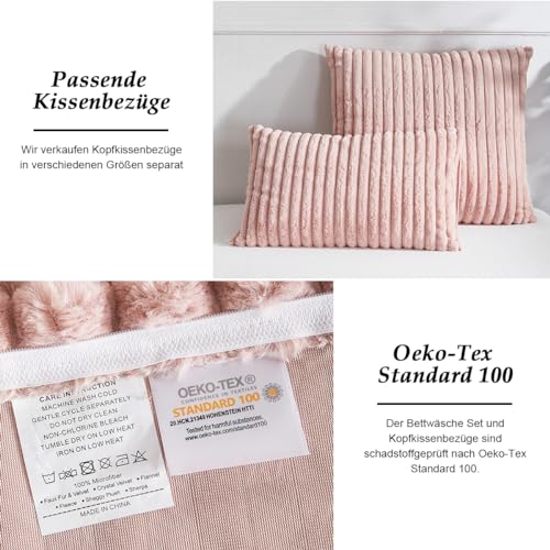 Winter Plüsch Bettwäsche 200x220 Rosa Warme Flauschig Flanell Kunstfell – Ansicht 6