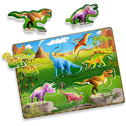 Big Discoveries Wooden Puzzle - Animal Wood Puzzles for Toddlers 2+ Years Old | Montessori Learning Puzzles for Kids - Great for Preschool Aged Boys and Girls (Jurassic Dinos) Cover